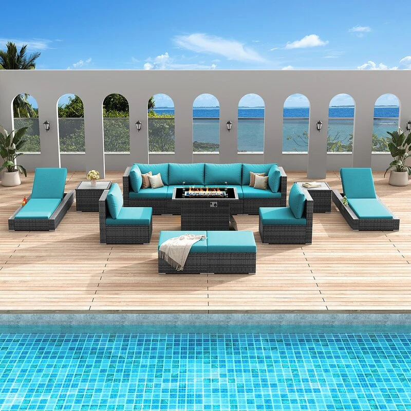 FINCATI 13 Pcs Patio Outdoor Wicker Furniture Sectional Sofa Set with Lounge Chair