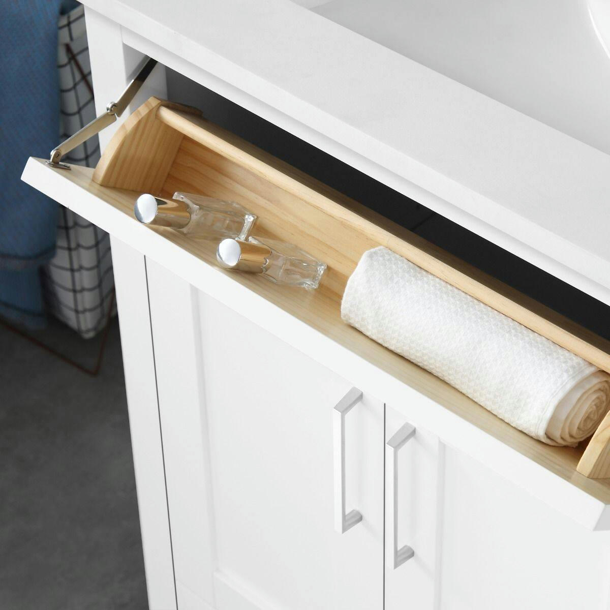 OVE Laney 4-Door Double Sink Stone Top Bathroom Vanity with Built-in Power Bar, White, 72-in