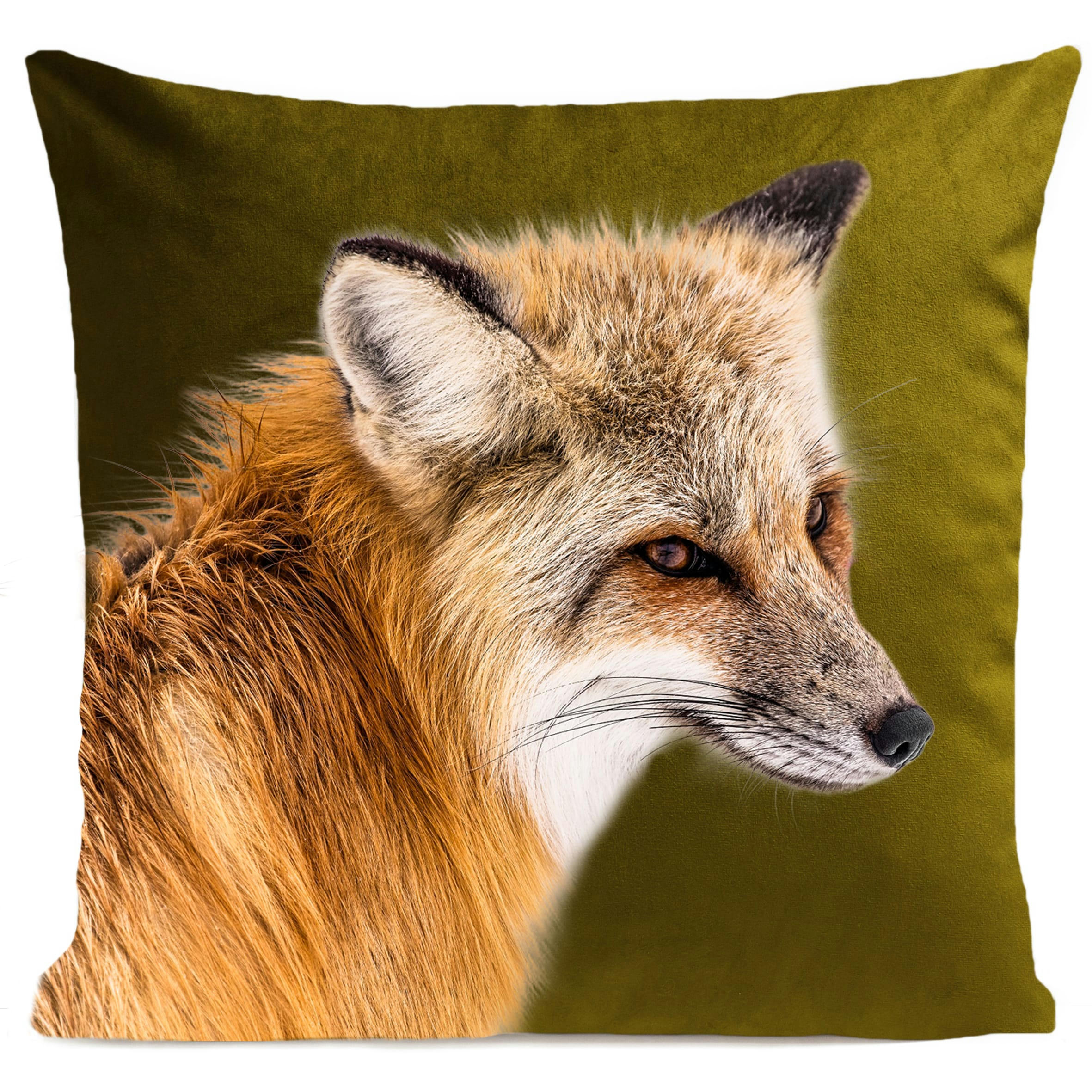 - Coussin animal renard suédine vert 40x40cm