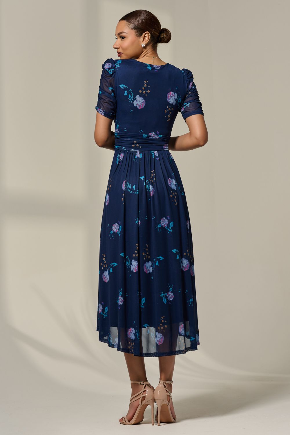 Jolie Moi Petite Wrap Front Ruched Sleeve Midi Dress