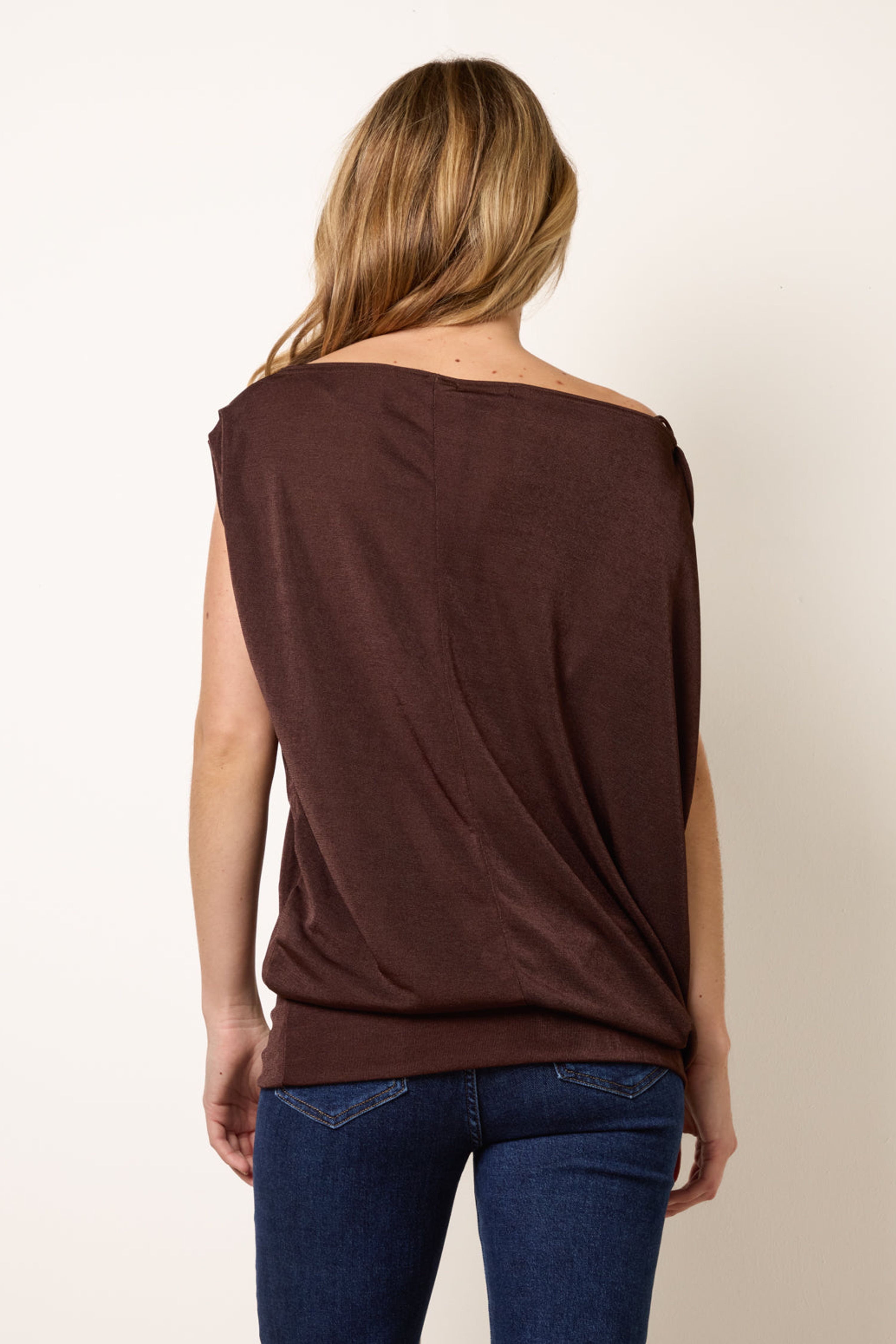 Blue Vanilla Brown Deep Band Slinky Oversize Tunic Top