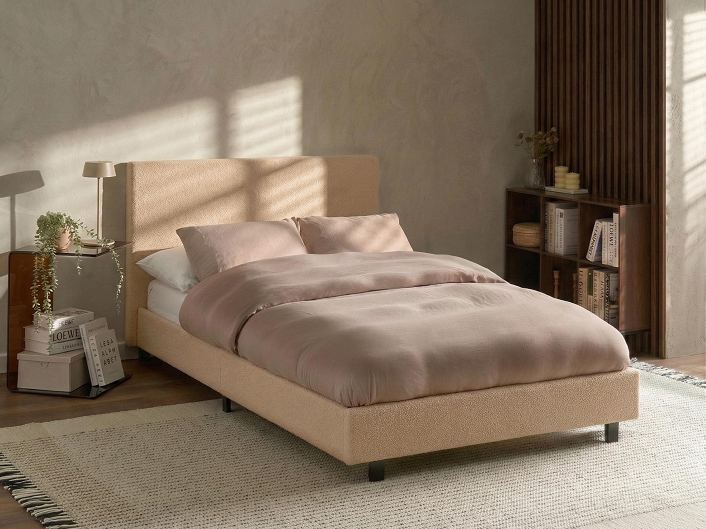 Bed Boucle ALBI 120 x 200 cm (EU Small Double) Beige