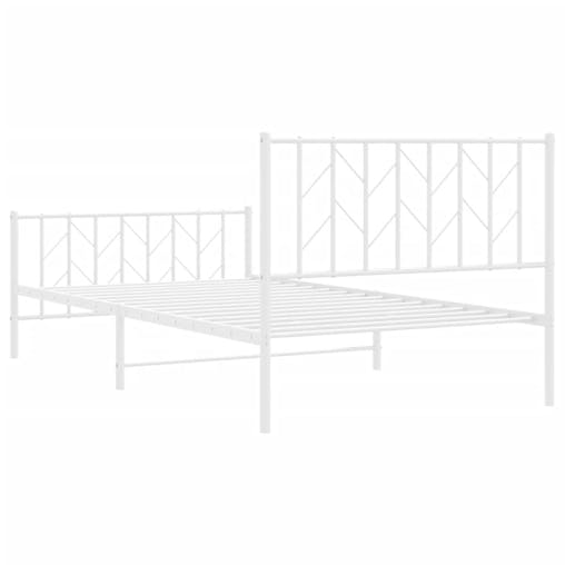NNEVL Metal Bed Frame with Headboard and Footboard&nbsp;White 107x203 cm