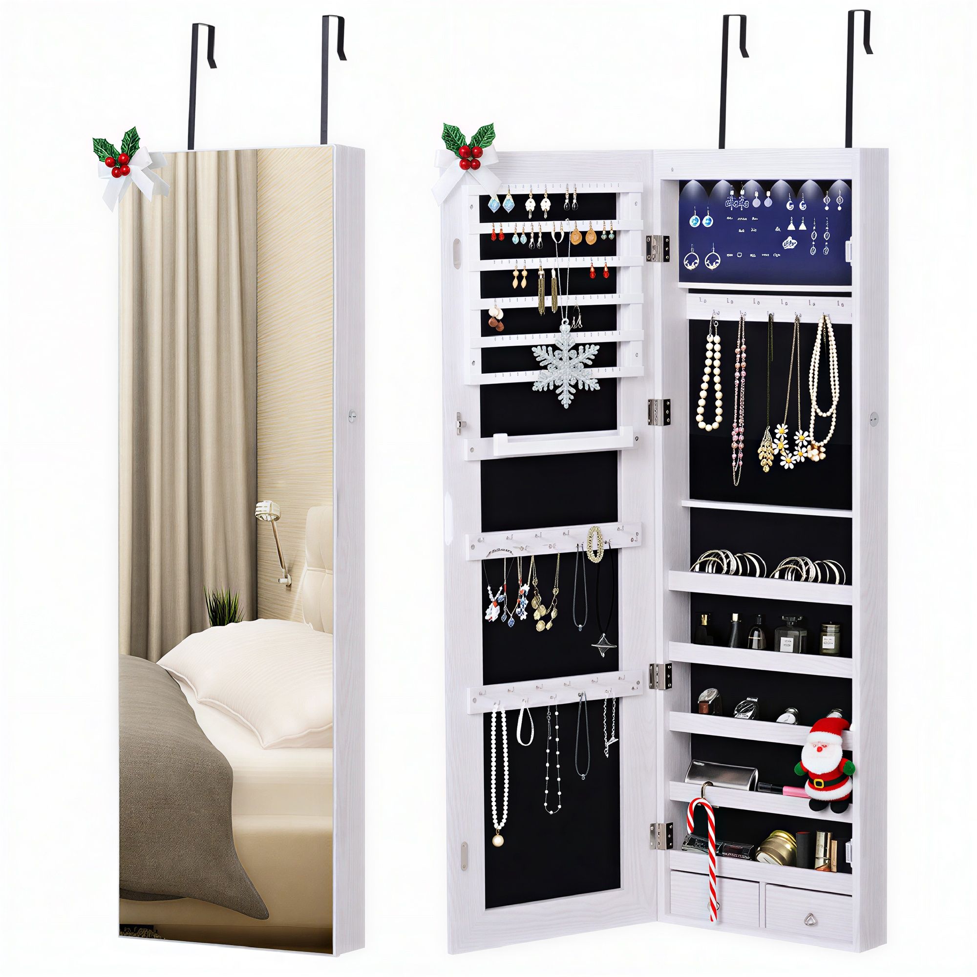 HOMCOM Mirrored Jewellery Storage Cabinet Door Mounted Wall mounted