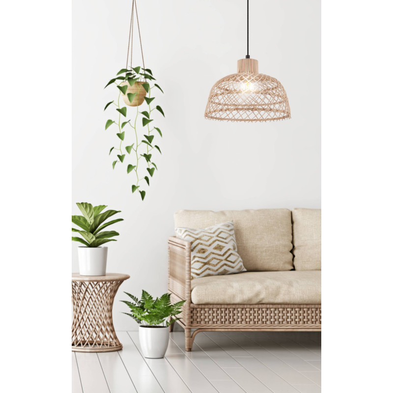 Suspension Ausnby noire et bois naturel Ø 37 cm E27 40 W EGLO