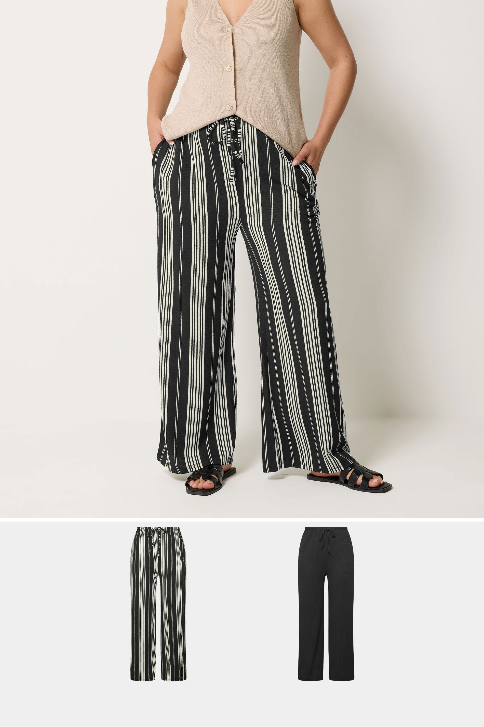 Yours 2 Pack Stripe Wide Leg Trousers