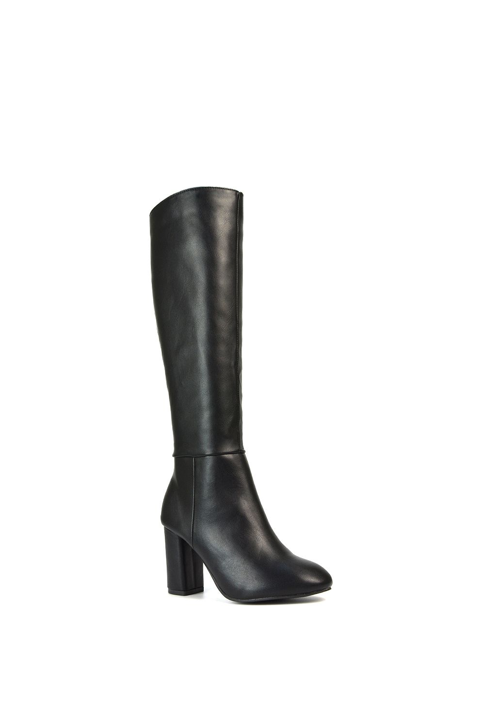 XY London Jen' Knee High Block Heeled Boots With Zip Fastening
