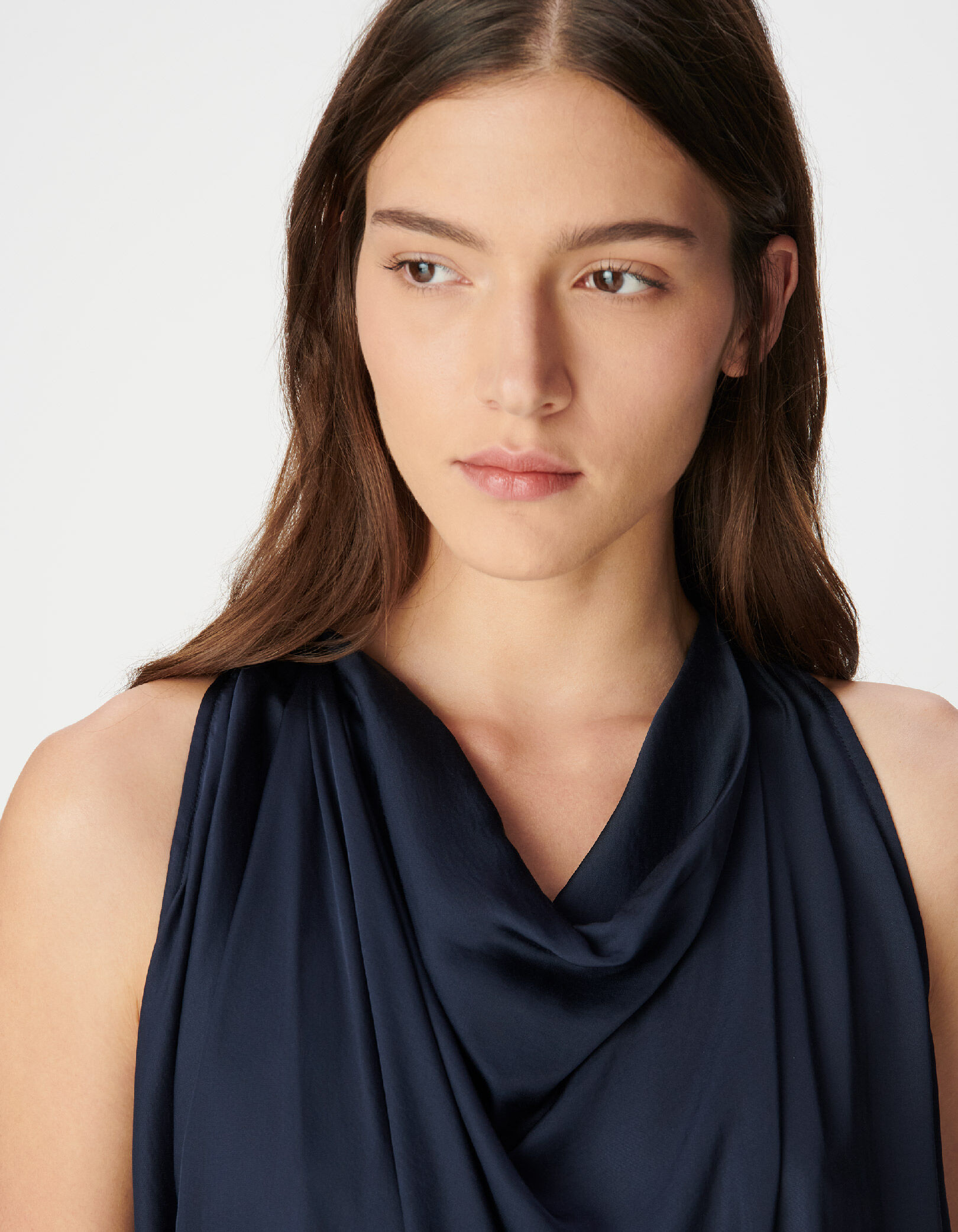 Top sans manches marine satiné Femme