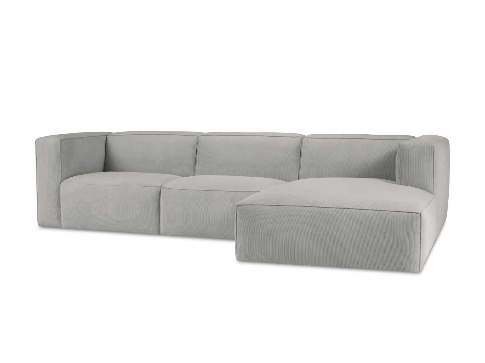MUSE - Canapé D'Angle Droit 5 places en Velours Côtelé Gris Clair