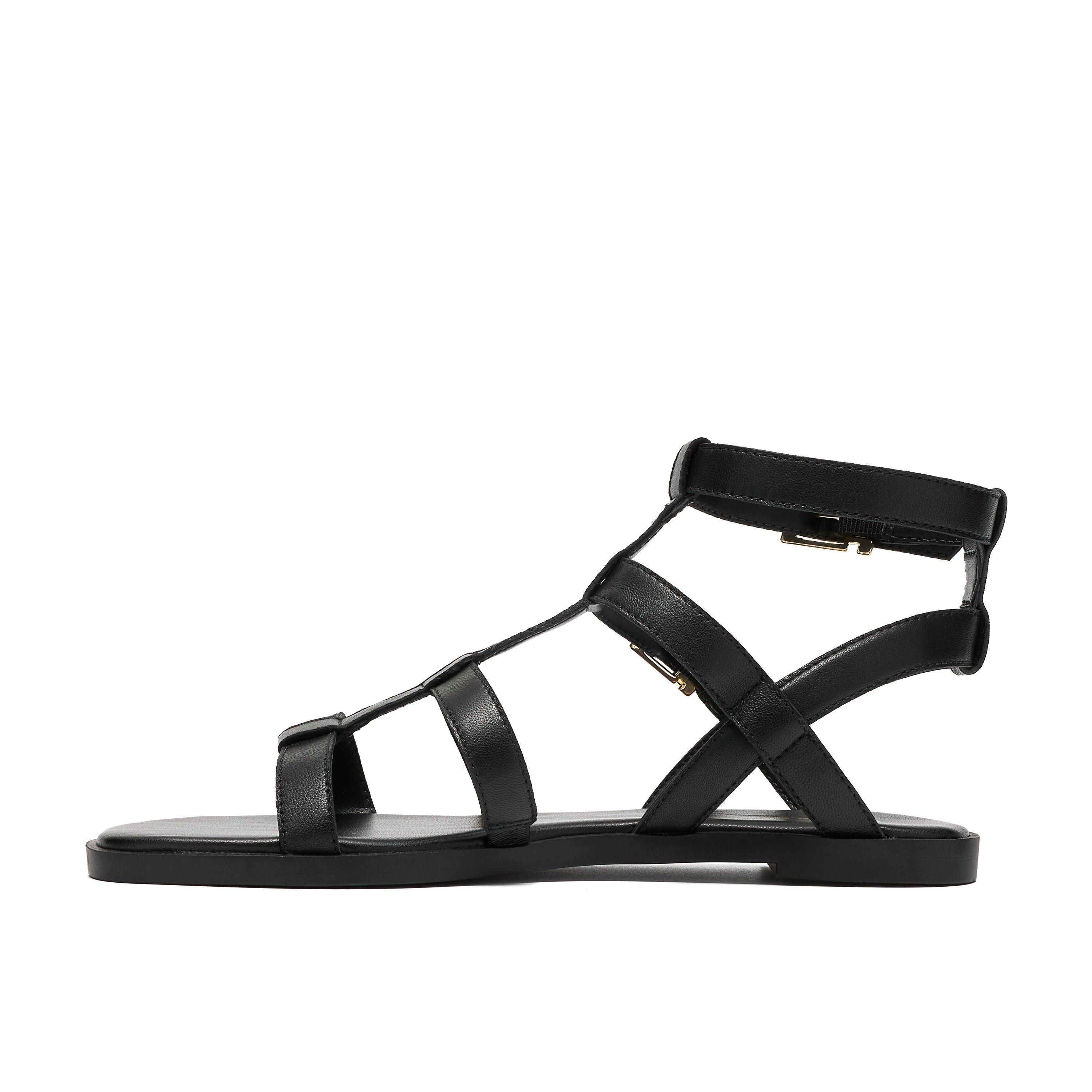 Clarks Erisia Glad Black Leather Flat Sandals