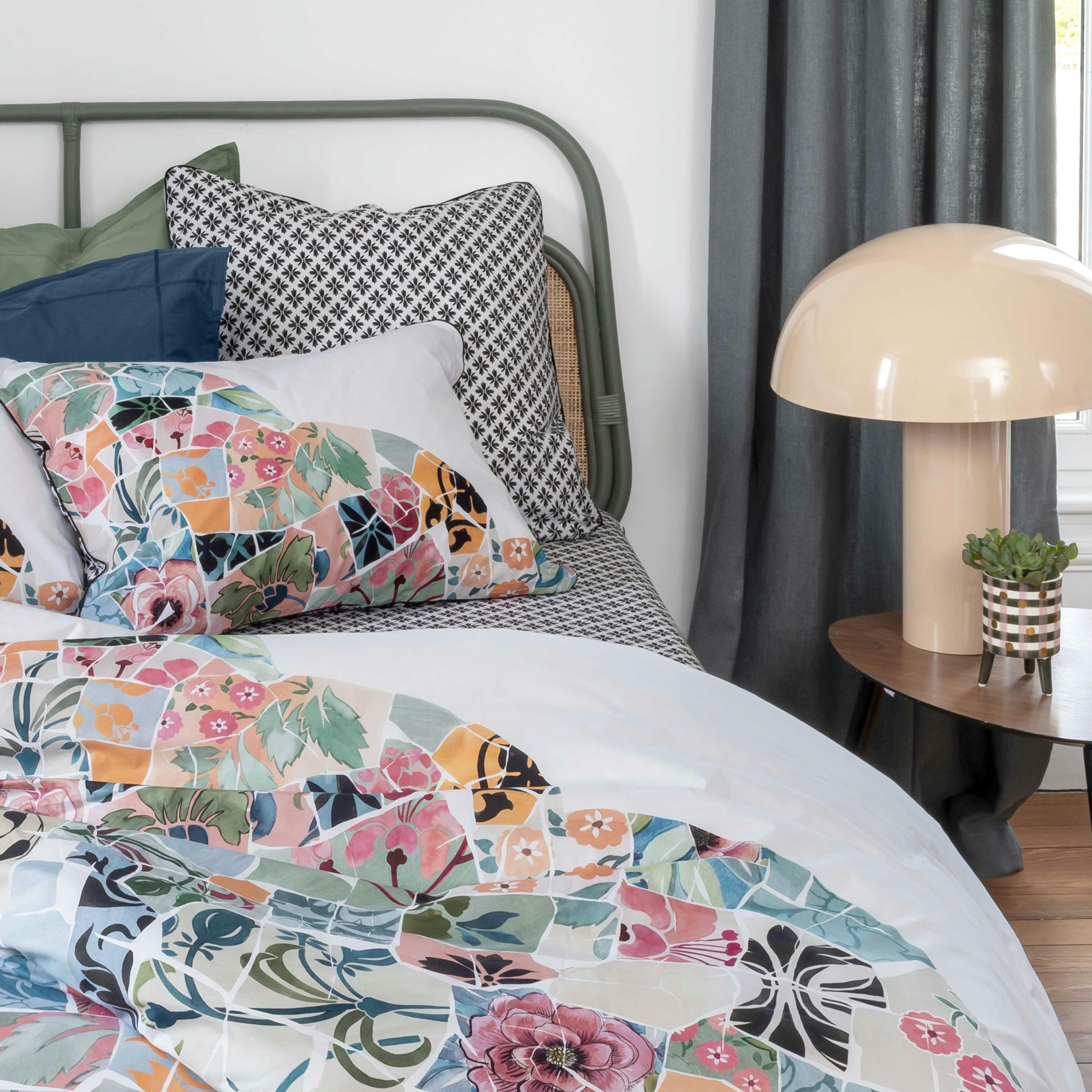 AZULEJOS - Taie d'oreiller rectangulaire réversible percale de coton  blanc 50x70