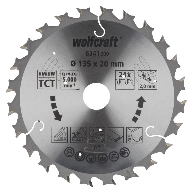 Lame de scie circulaire CT 24 dents Ø 135 x 20 x 1,8 mm WOLFCRAFT
