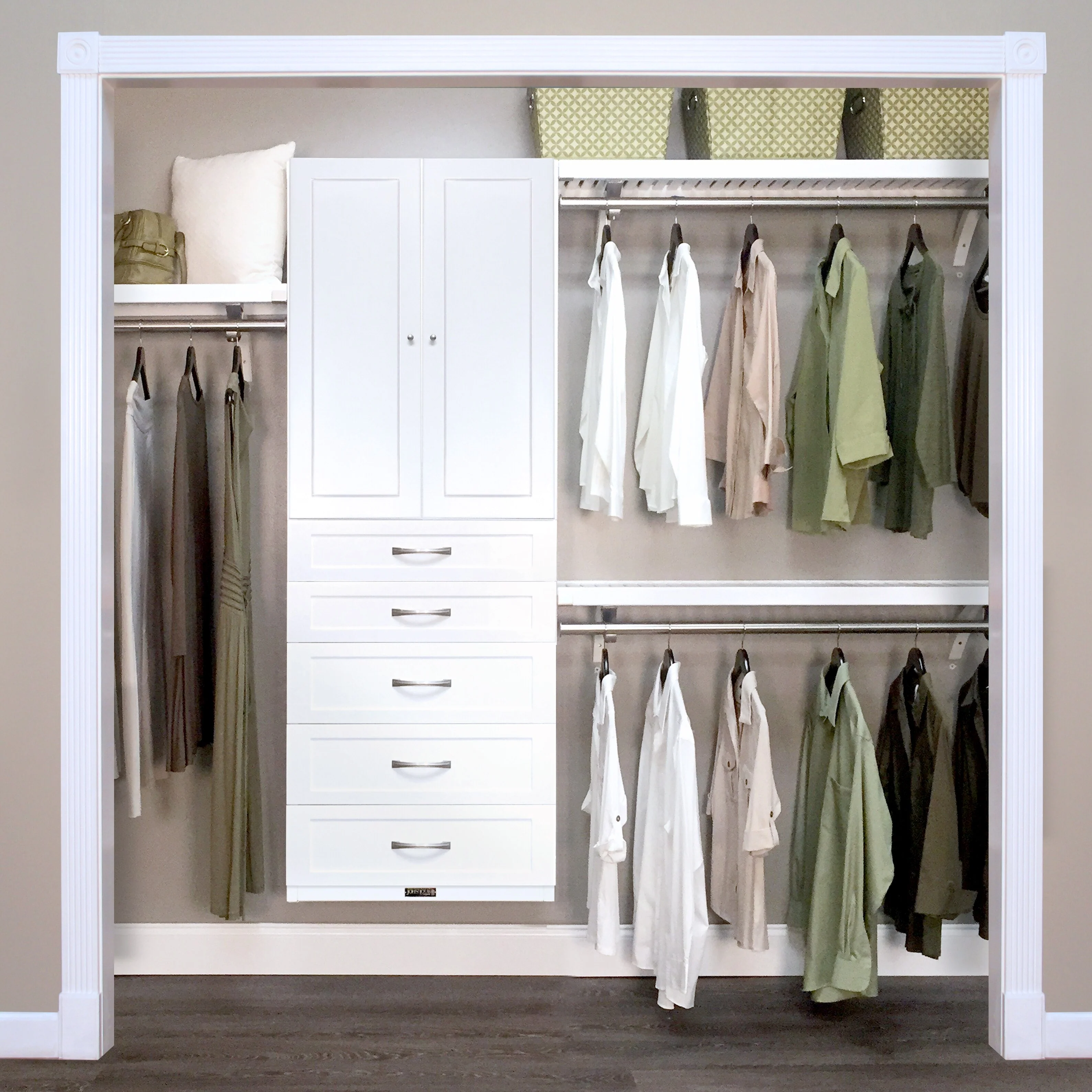 John Louis Home Solid Wood reach-In Closet System with 5-Drawers and Solid Shaker Doors White