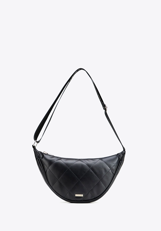 Damska torebka crossbody w geometryczne przeszycia czarno - złota