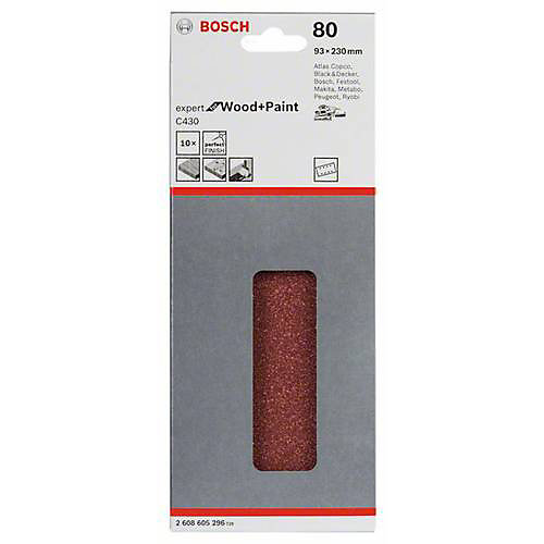 Feuilles abrasives BOSCH Expert 93 x 230 mm G80 - Pack de 10 - 2608605296