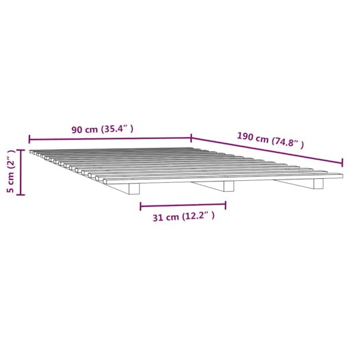 NNEVL Bed Frame 92x187 cm Single Solid Wood Pine