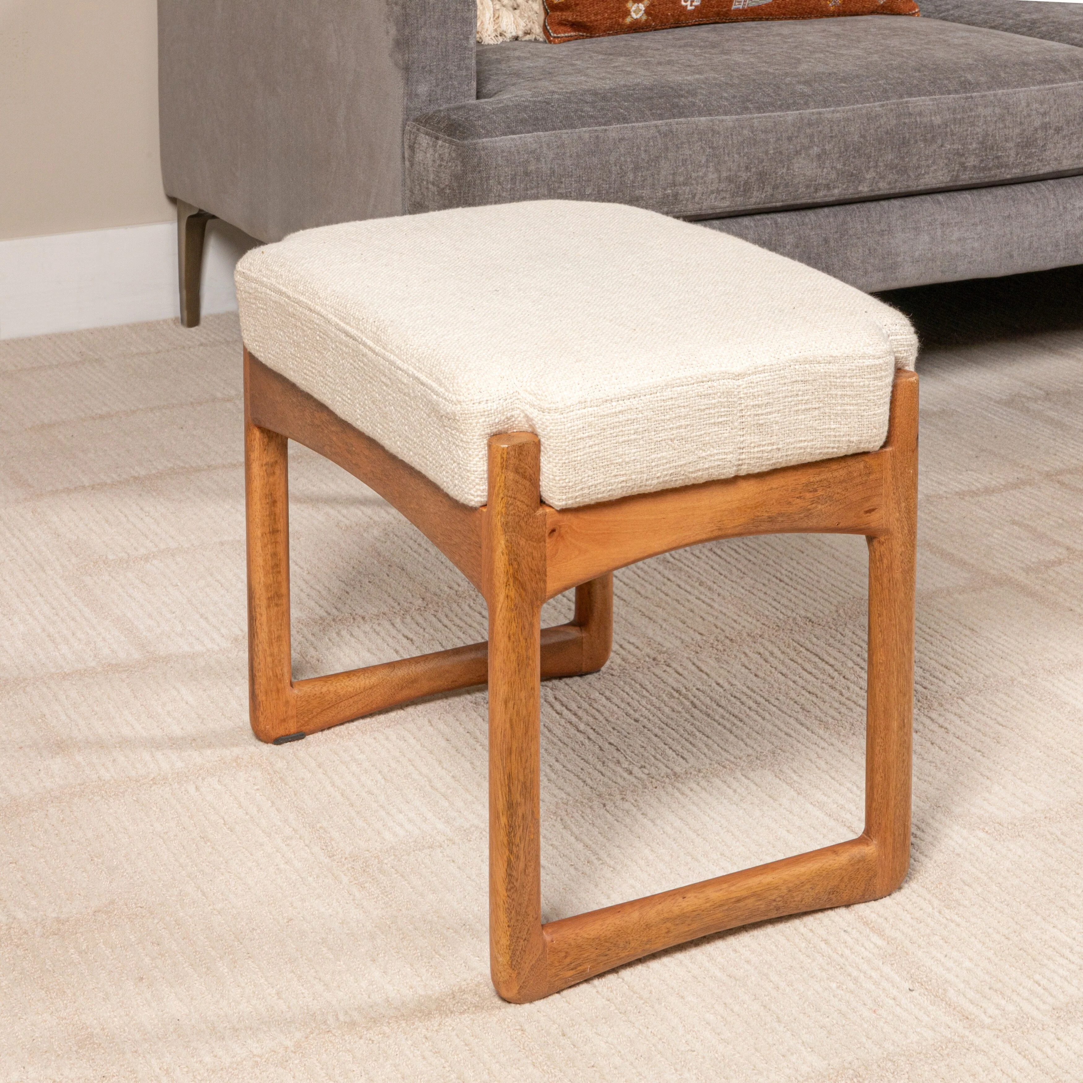 Mango Wood and Linen Accent Bench