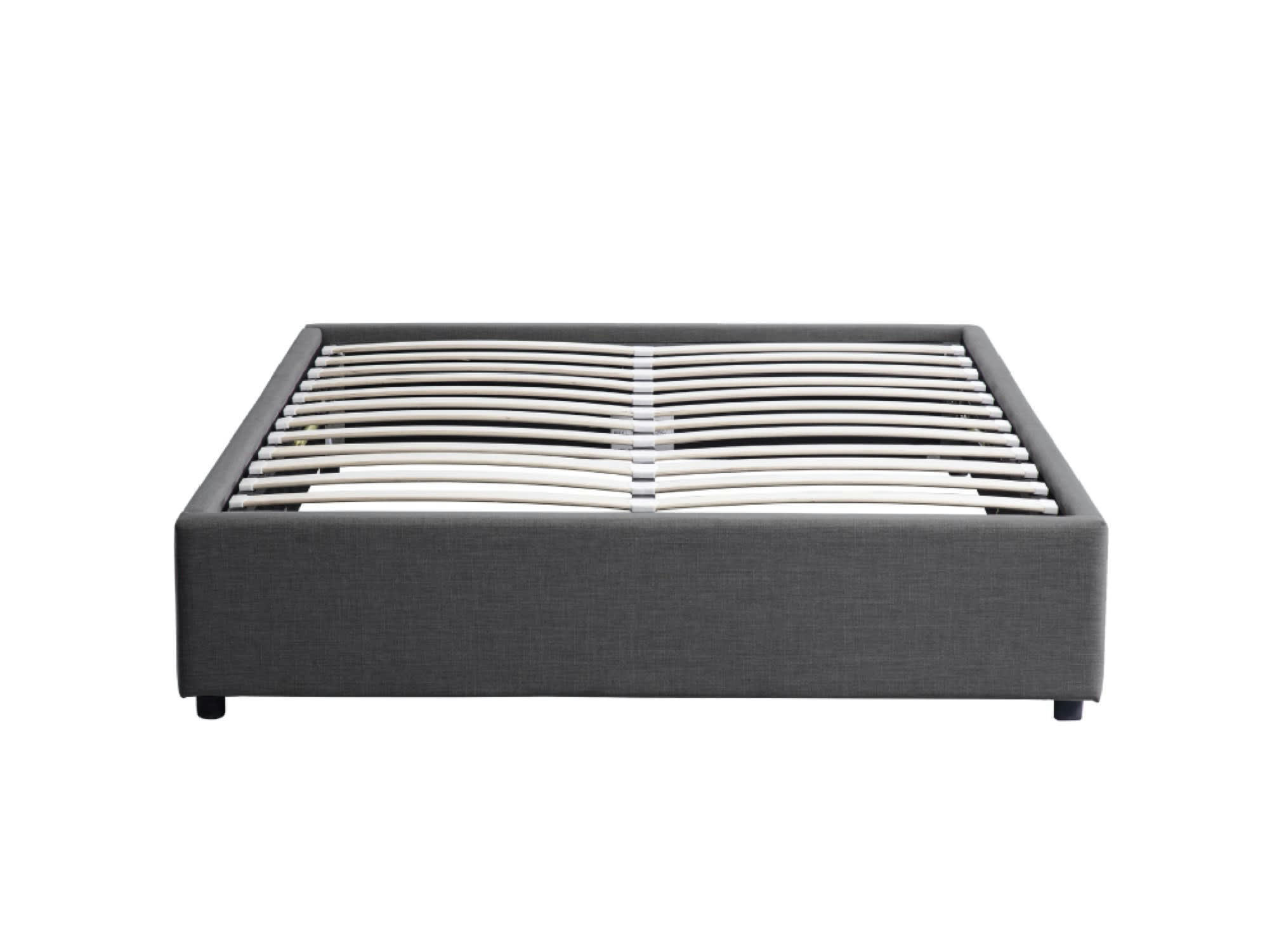 TEO - Cadre de lit avec sommier relevable à lattes en tissu - Gris - 140 cm