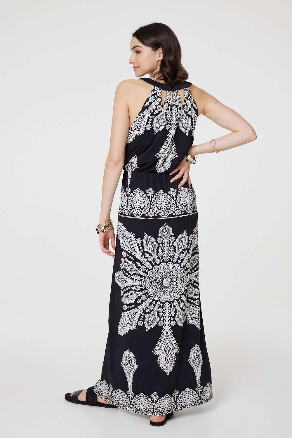 Izabel London Mosaic Print Halter Neck Long Dress