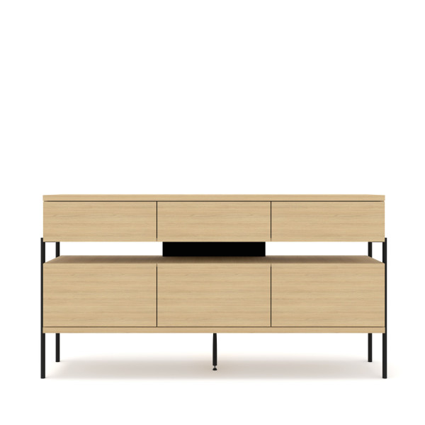 Komoda PUFFIN 154 cm 3D3S dąb naturalny fornir lakierowany metalowe nóżki