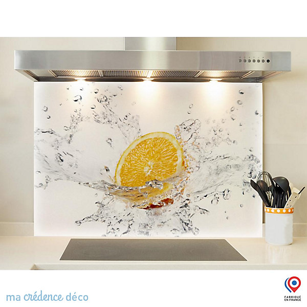 Crédence cuisine fond de hotte Bain et Orange - Verre trempé - L 90 cm x H 60 cm - MaCrédenceDéco