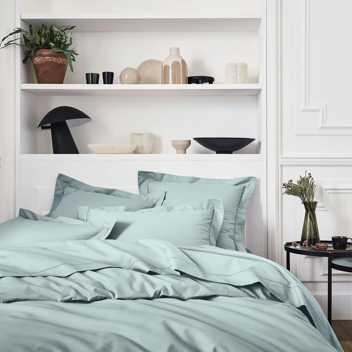 PREMIÈRE - Housse de couette unie en percale de coton gris 260x240