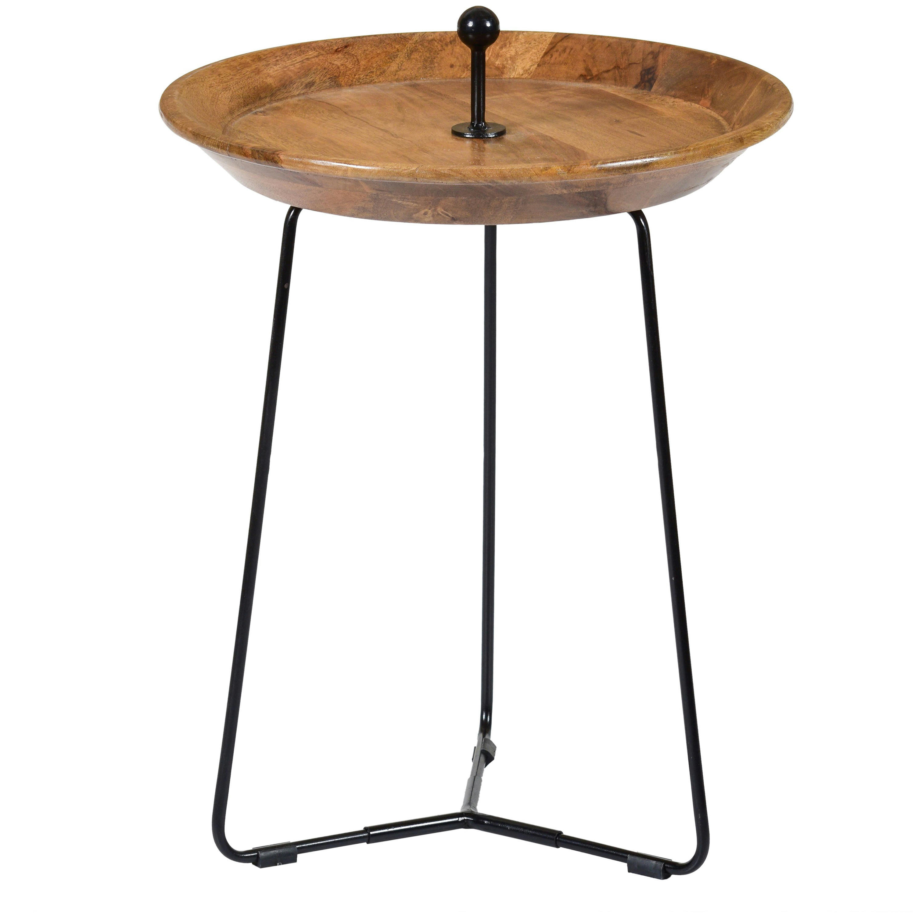 EMMA - EMMA,Table basse ronde D.45 cm en Manguier massif et métal noir