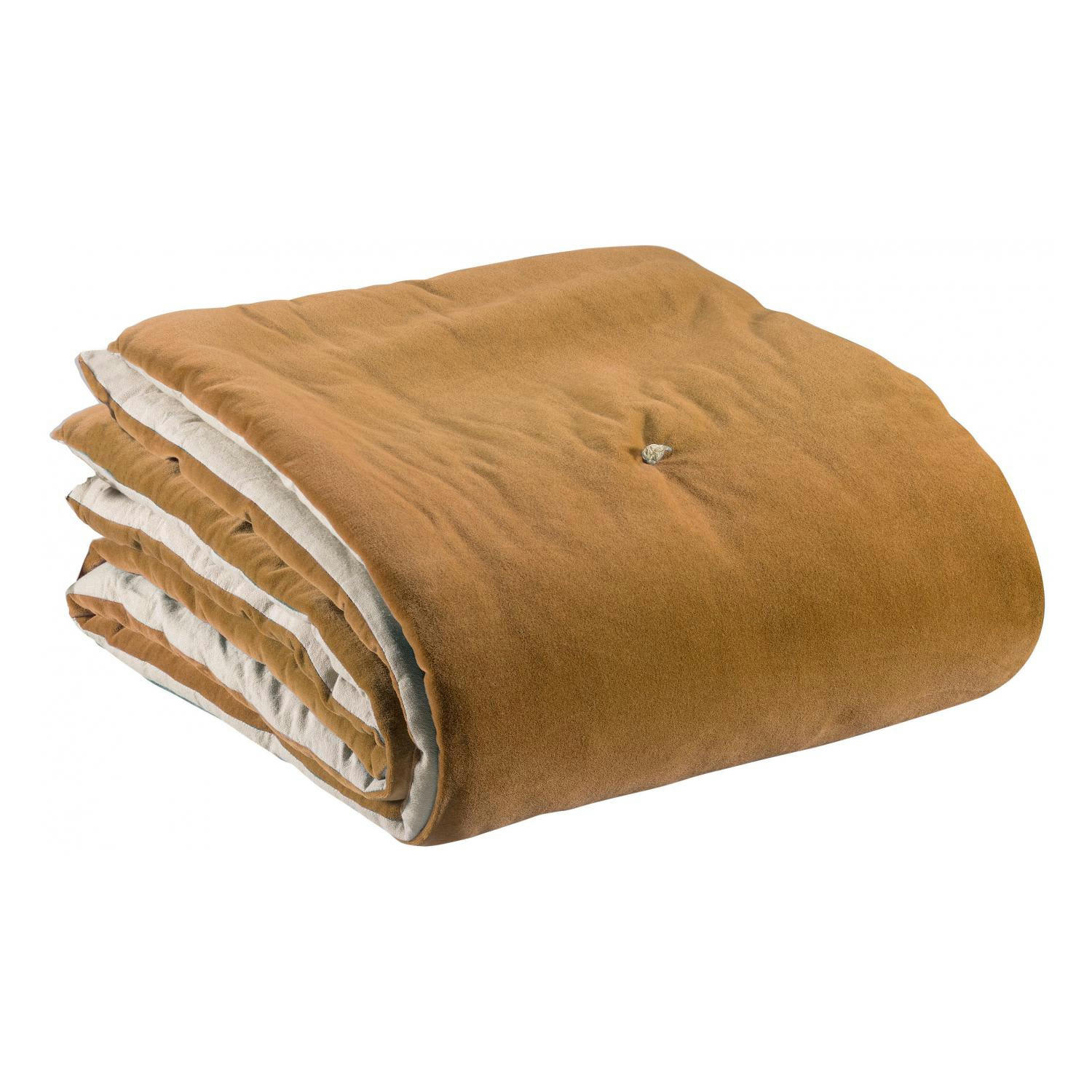 ELISE - Plaid points noués  en coton ocre 140 x 200