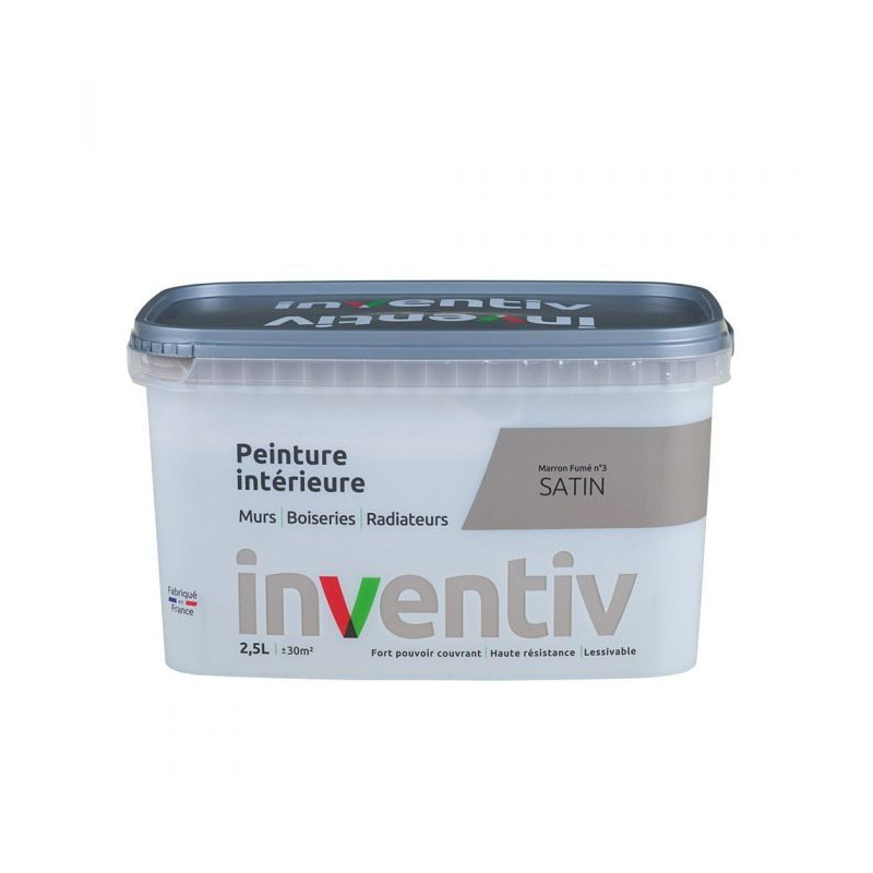 Peinture pour mur boiserie radiateur Marron fumé n°3 satiné 2,5 L INVENTIV