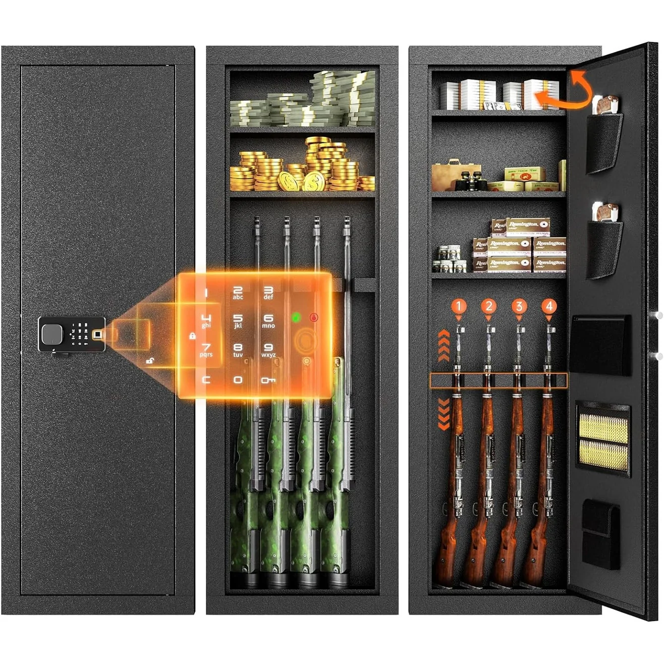 53 Assembled In Wall Hidden Gun Safe Cabinet with 3 Removable Shelves and 1 Adjustable Rack
