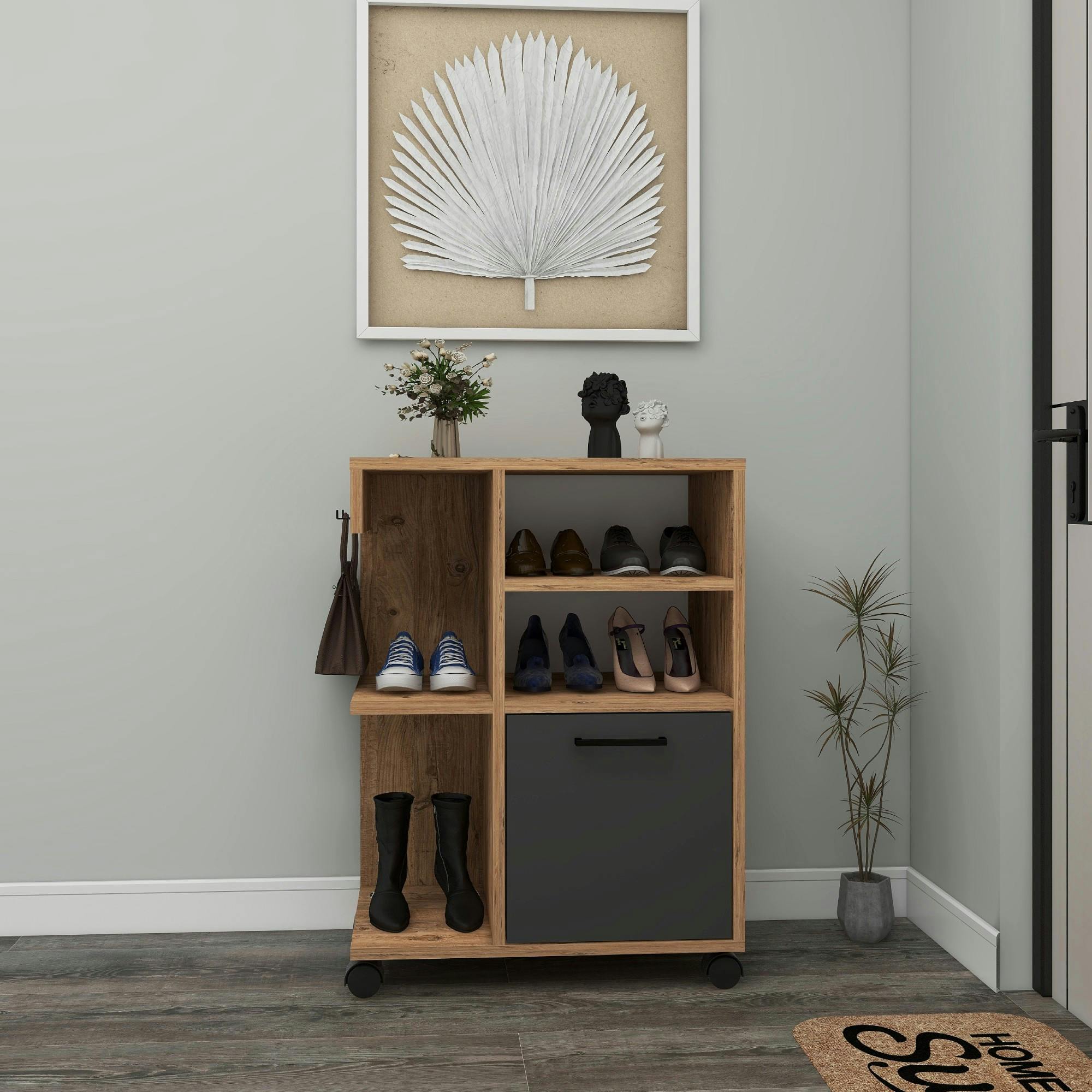 Meuble de rangement sur roulettes effet bois de pin MARFA