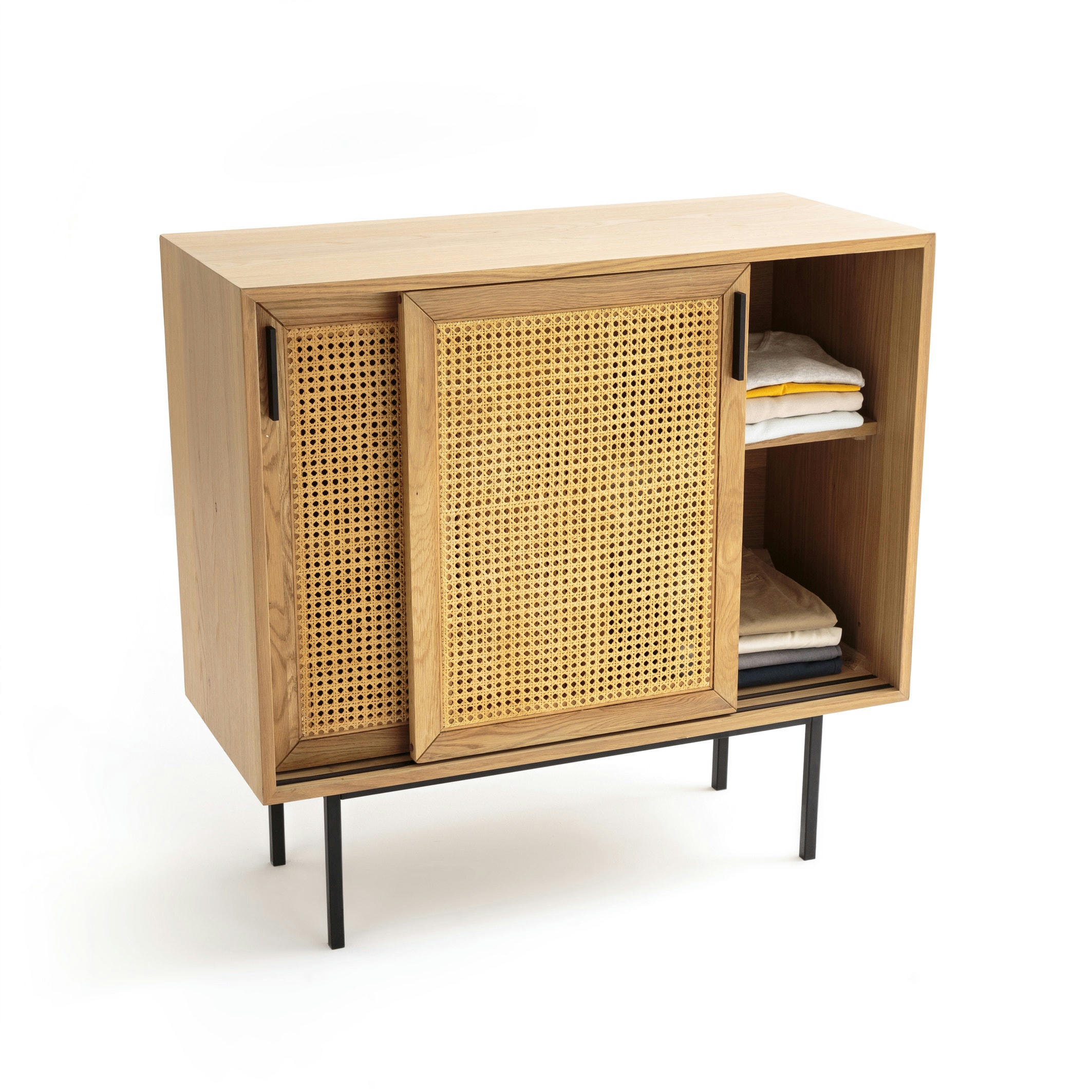 Armoire basse 2 portes coulissantes cannage WASKA