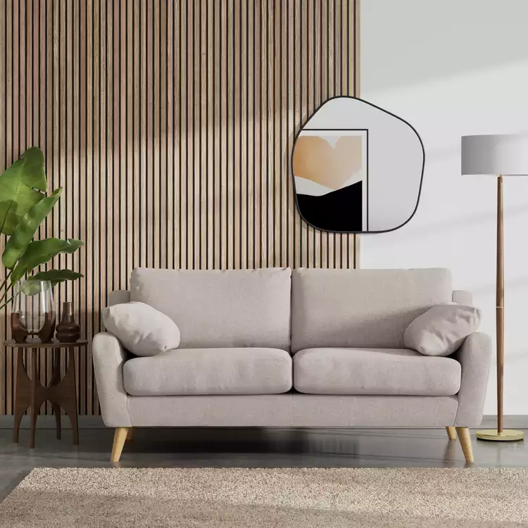 Habitat Ivor Fabric 3 Seater Sofa - Stone - Ash Leg