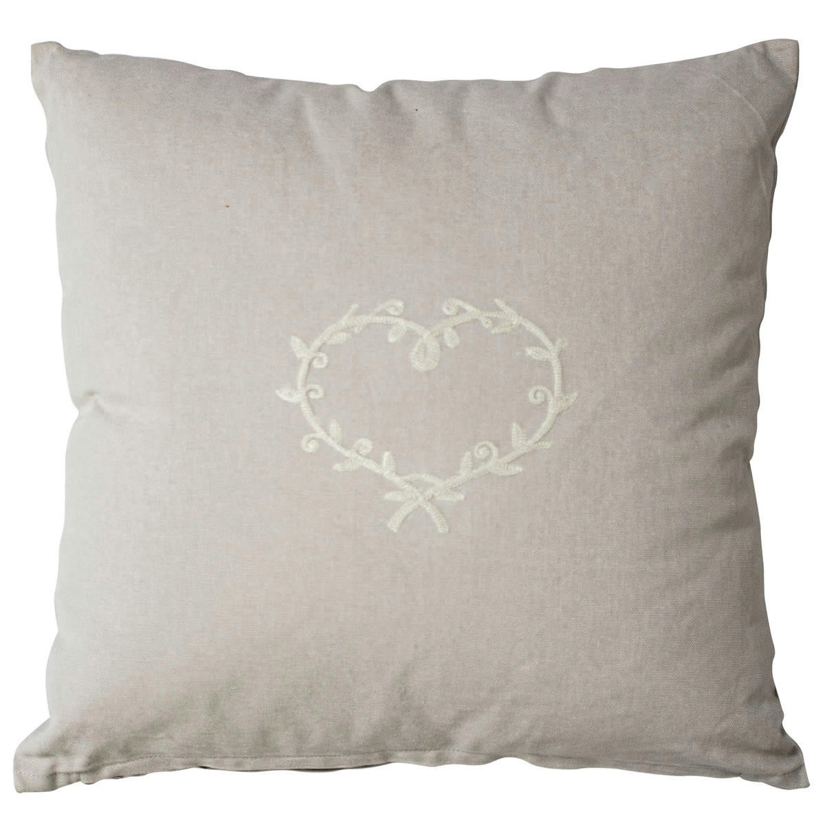 - Coussin déhoussable au cœur brodé coton naturel 40x40 cm
