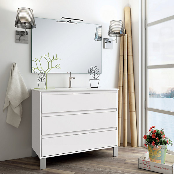 Ensemble meuble de salle de bain 80cm simple vasque   colonne de rangement TIRIS - blanc