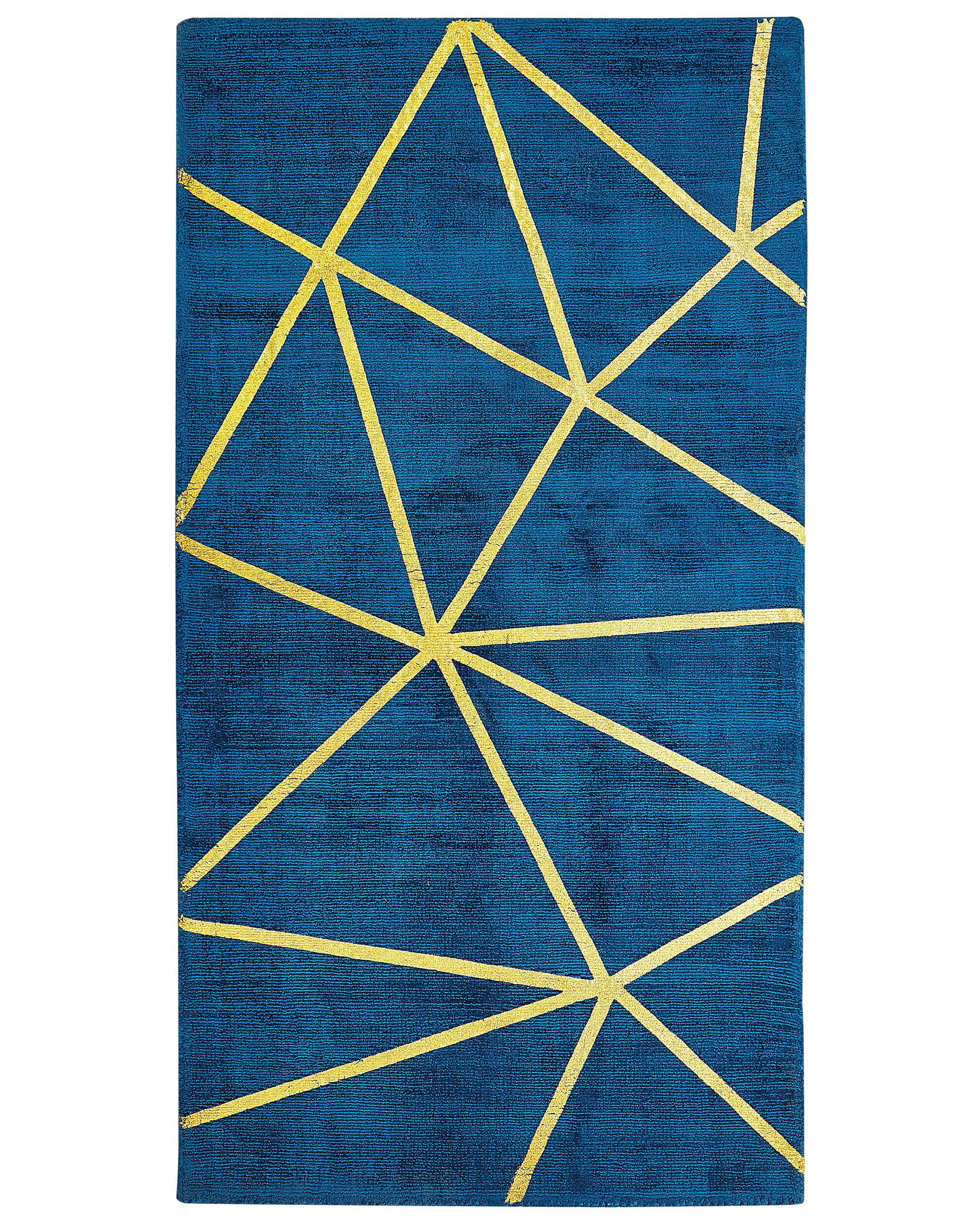 Dywan wiskoza złoty wzór 80x150 cm niebieski