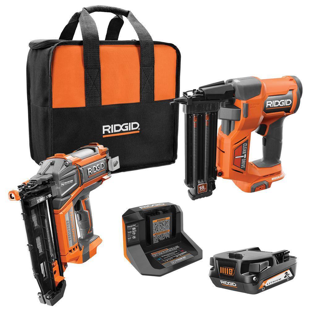 RIDGID 18V Brushless Cordless Nailer Combo Kit with Brad  Finish Nailers, Battery  Charger