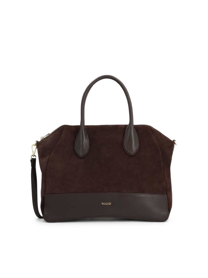 Brown suede tote with soft form