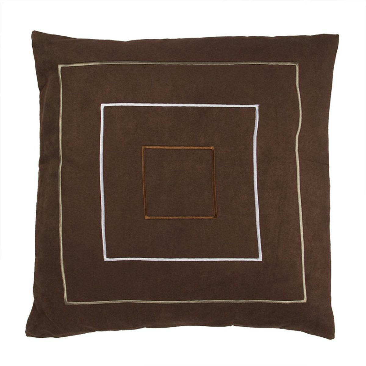 KEVIN - Coussin aspect suédine avec broderies marron 40x40