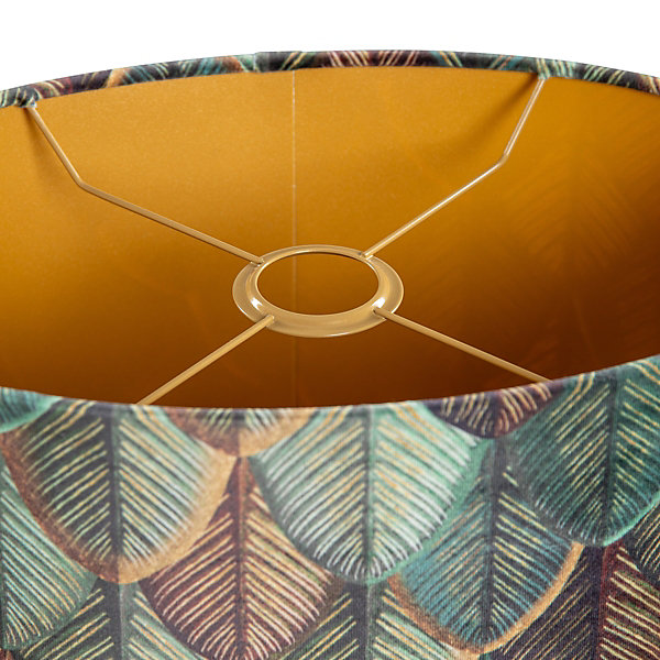 Abat-jour en velours, motif feuilles, intérieur doré, ovale 35/23/18