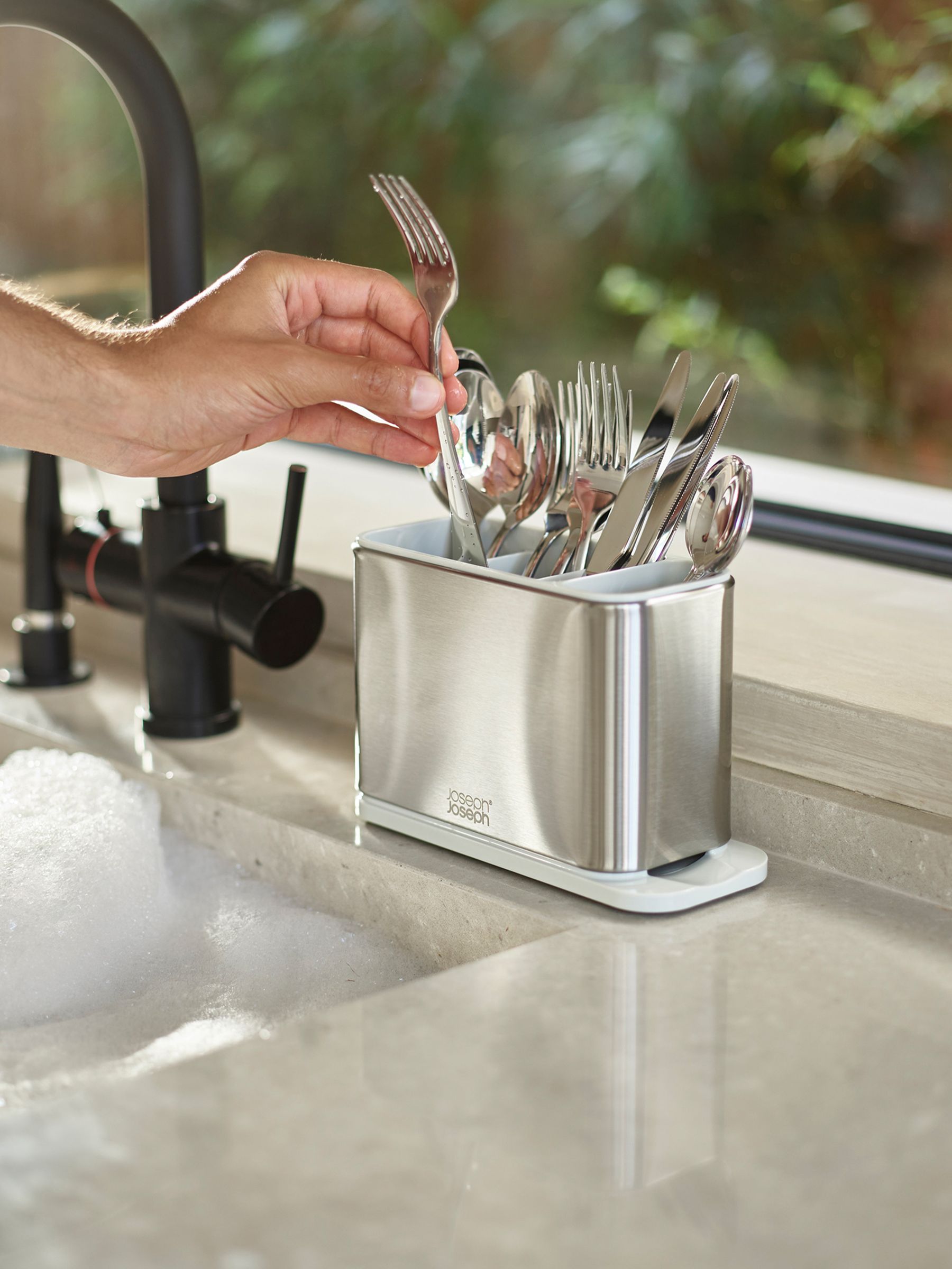 Joseph Joseph Light Stone Surface Stainless-Steel Cutlery Drainer