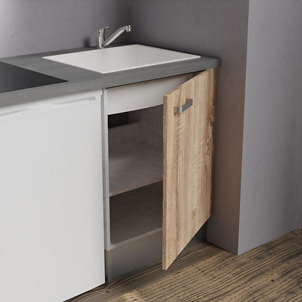 Kitchenette K02 - 120 cm - Façades : Bois - Plan de travail : Gris béton - Crédences : Non - Evier Blanc