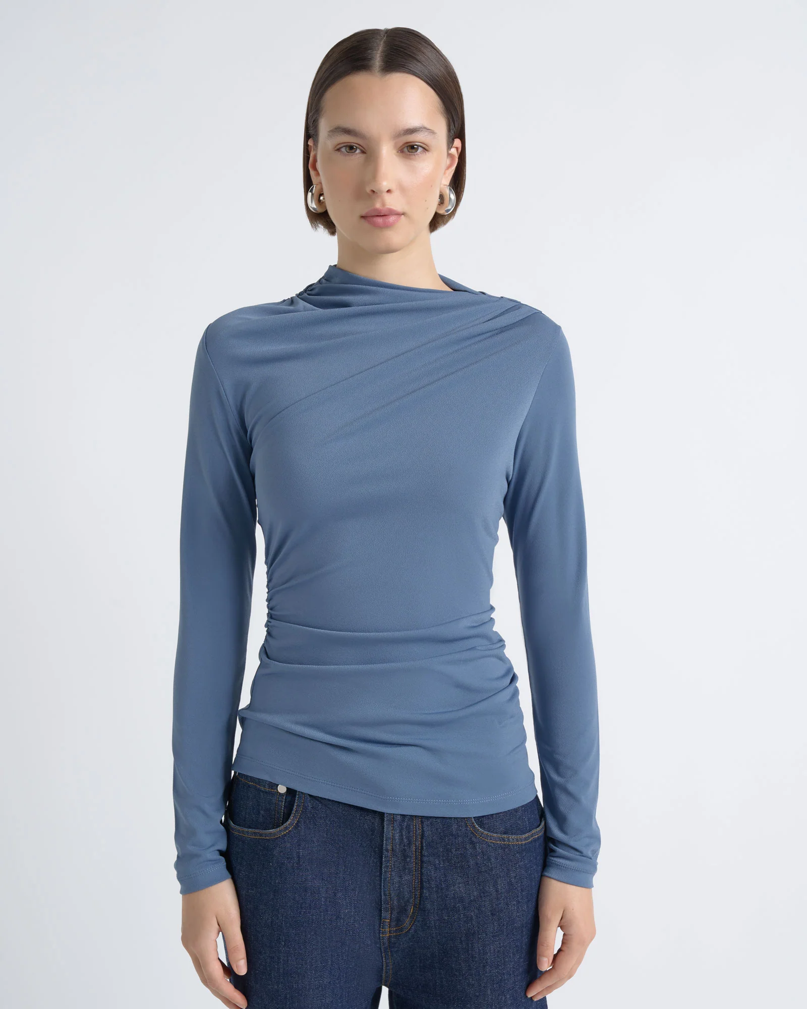 Crepe Mesh Gathered Top