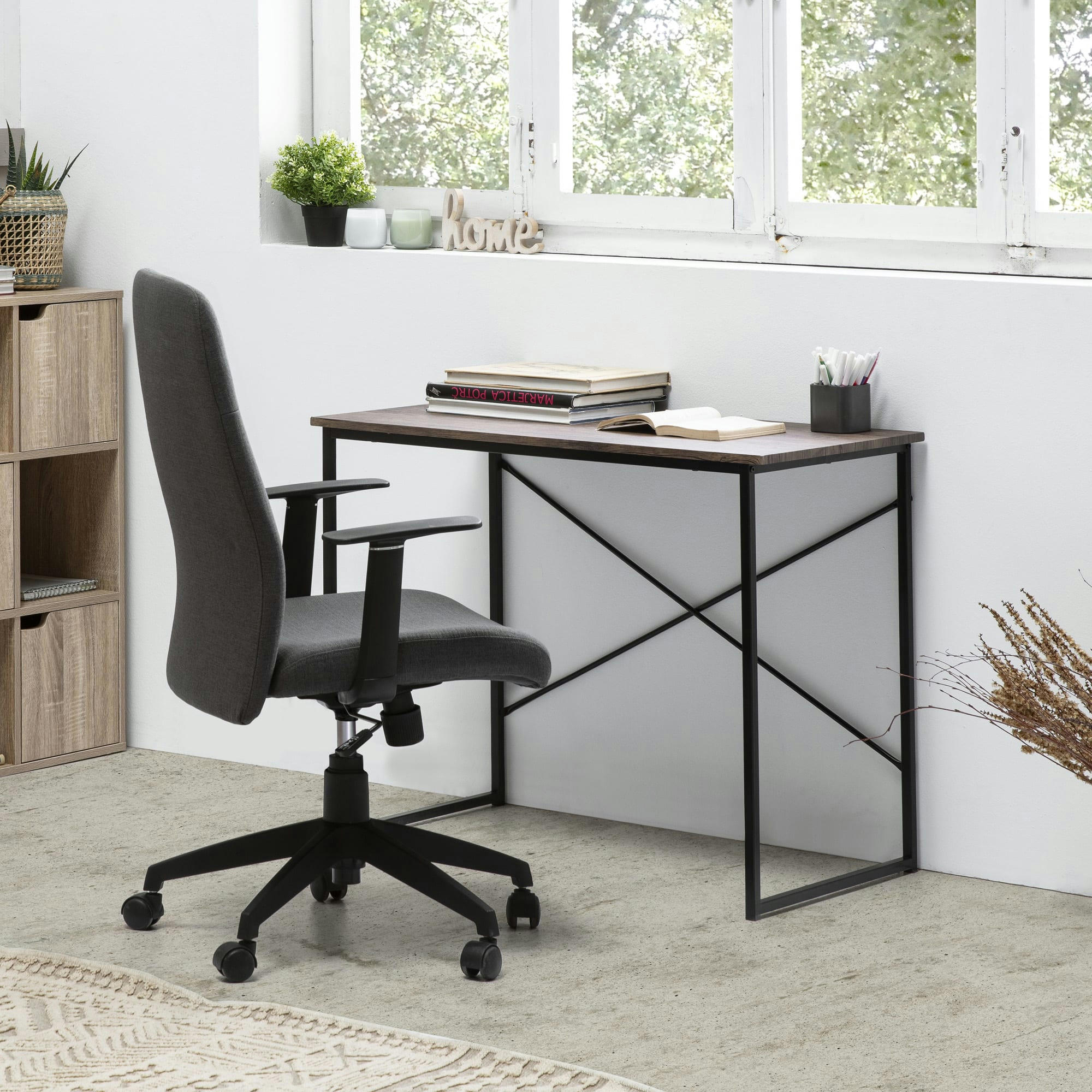 CACERES - Bureau noir, style industriel, 90 cm longueur