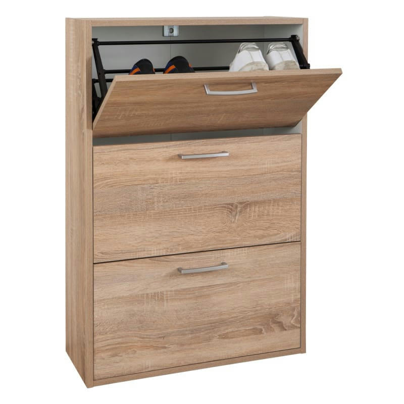 TIDY - Meuble à chaussures décor chêne 3 tiroirs 9 paires h.100 cm