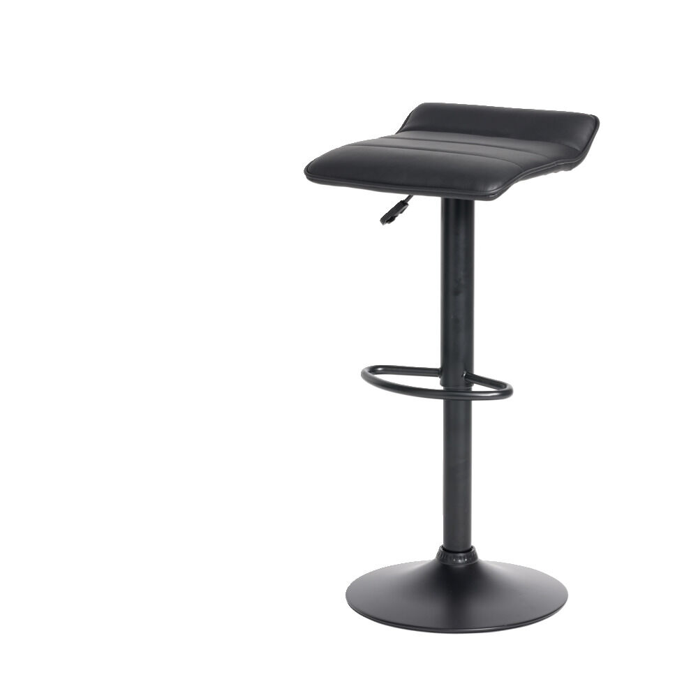 Tabouret de bar Majestik assise carrée simili noir et pied métal réglable H84cm