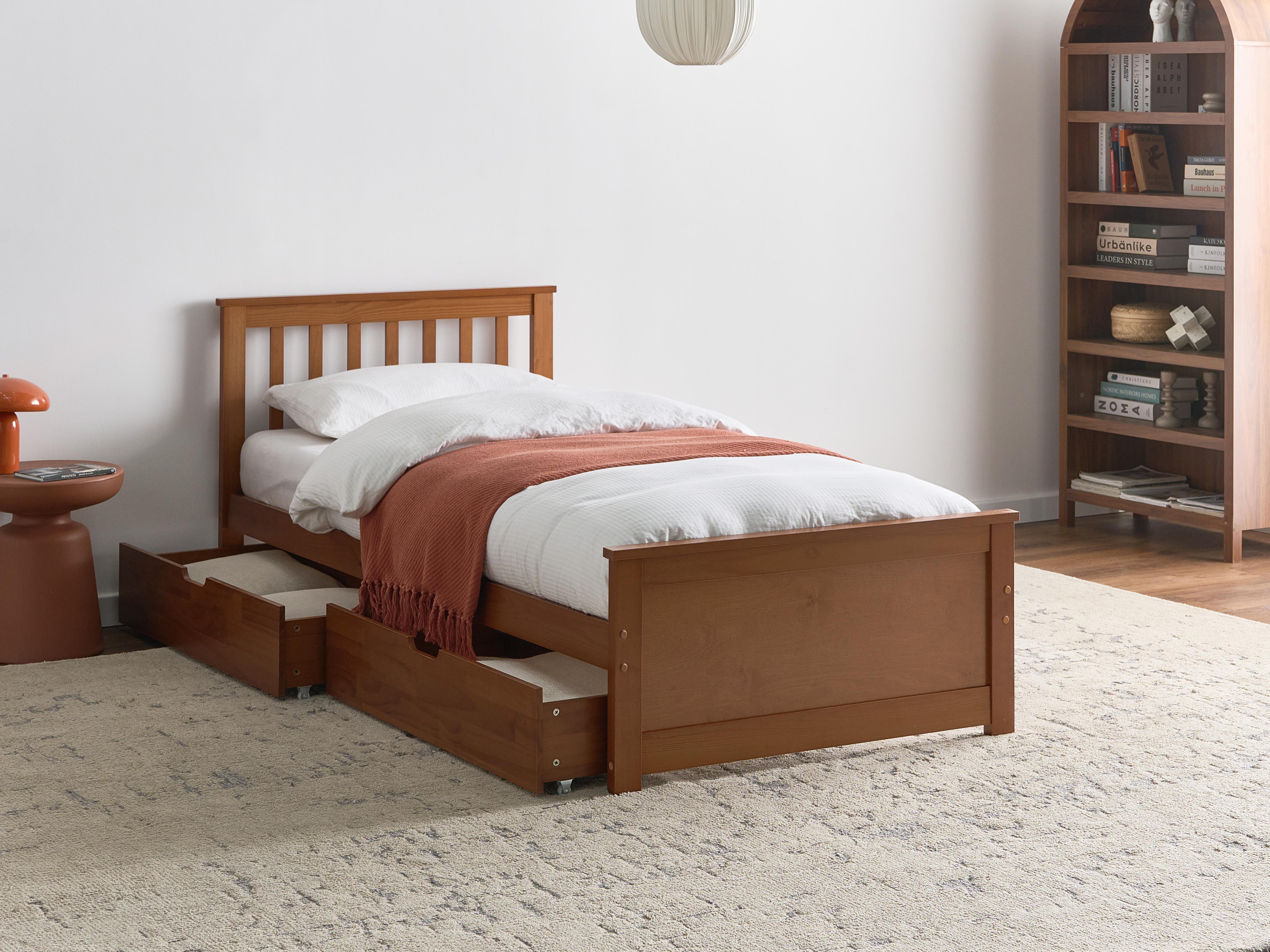 Bed with 2 Drawers Pine Wood OLENDON 90 x 200 cm (EU Single) Brown