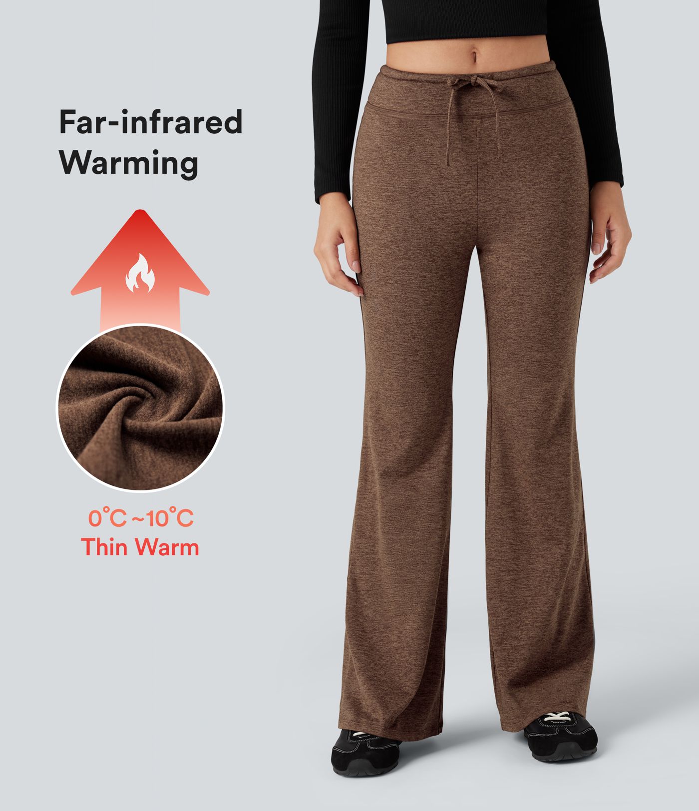 Pantalon jogging évasé thermique polaire chiné séchage rapide taille mi-haute avec cordon de serrage - UPF40