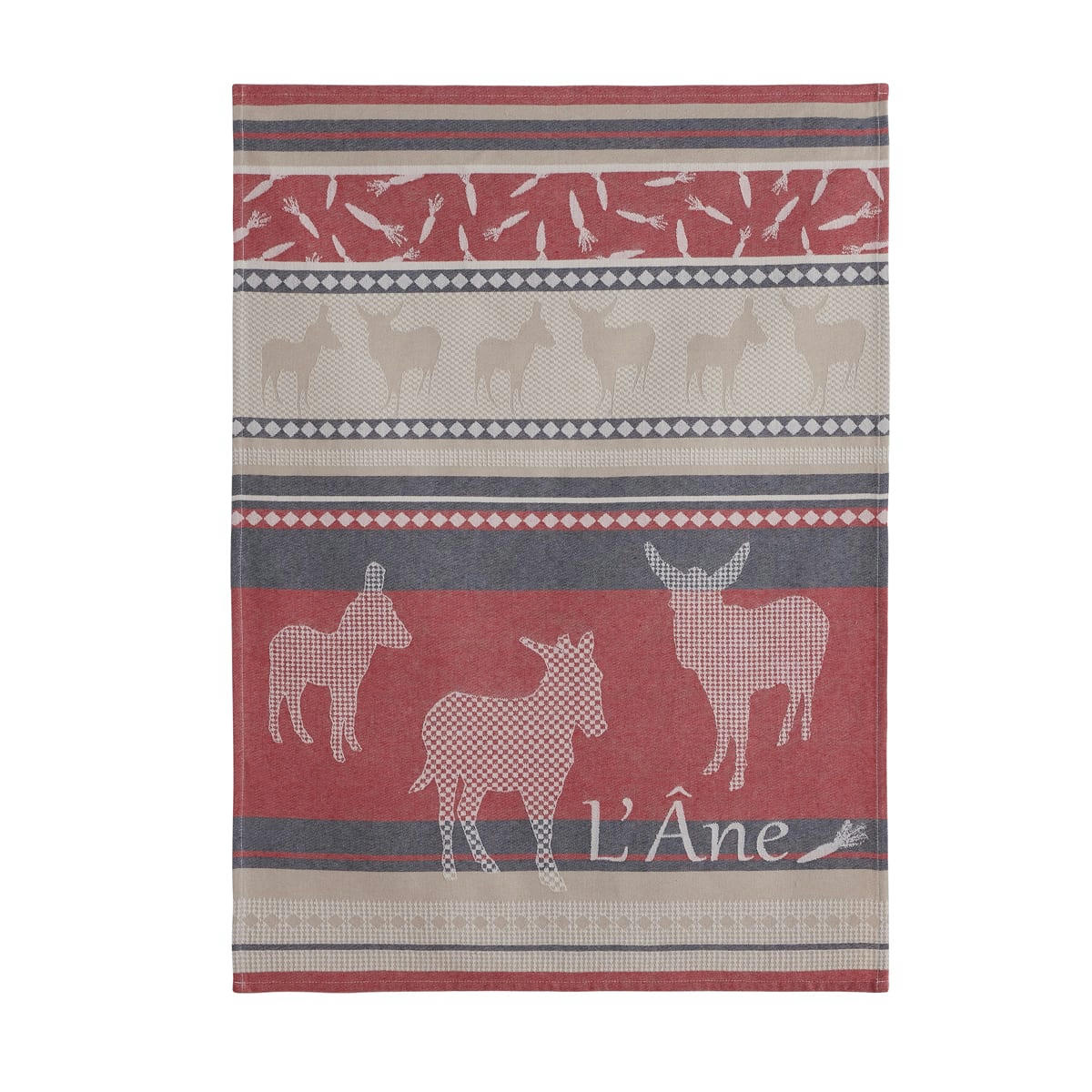 LES ANES - Torchon en coton rouge 50x75