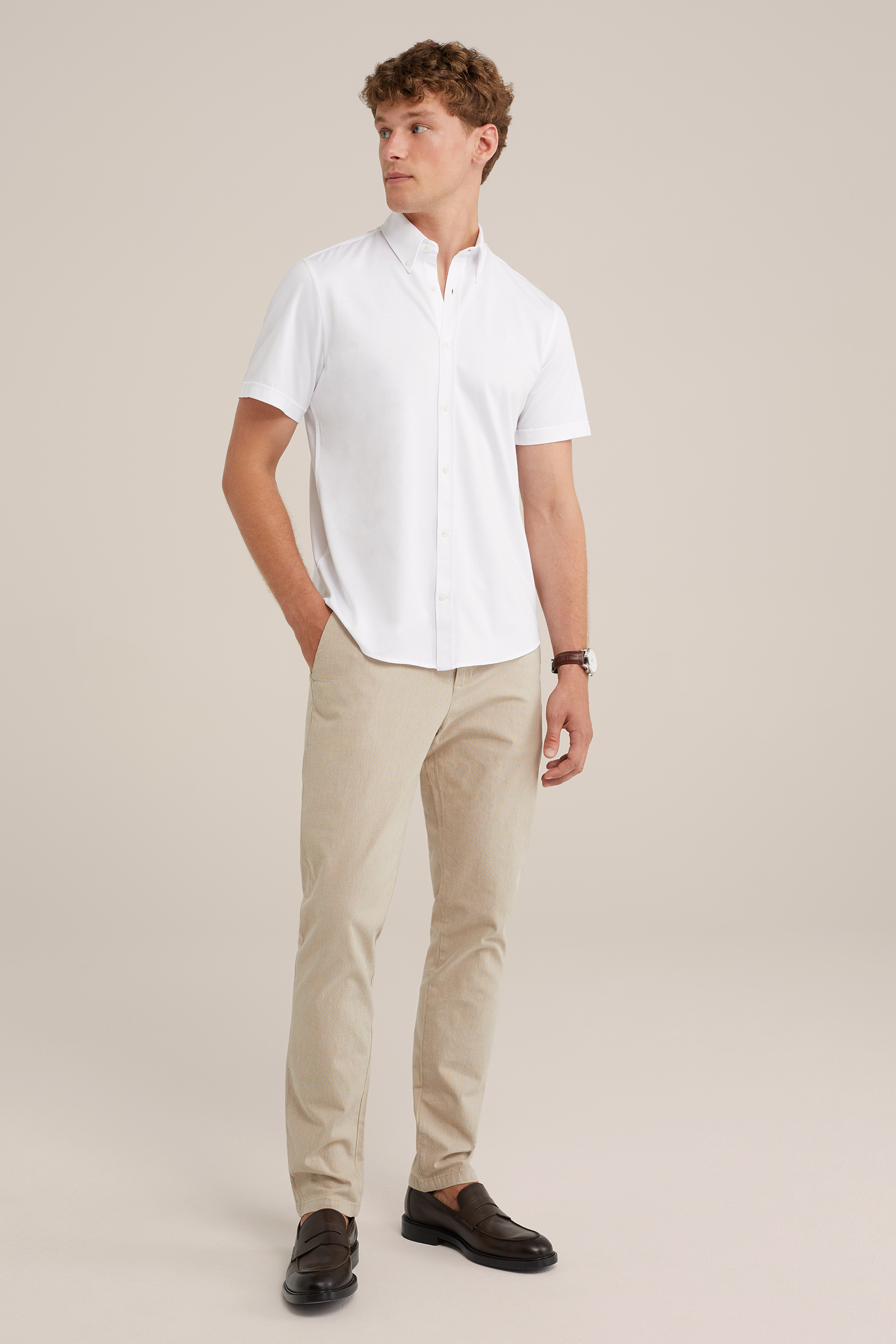 Heren slim fit overhemd met stretch